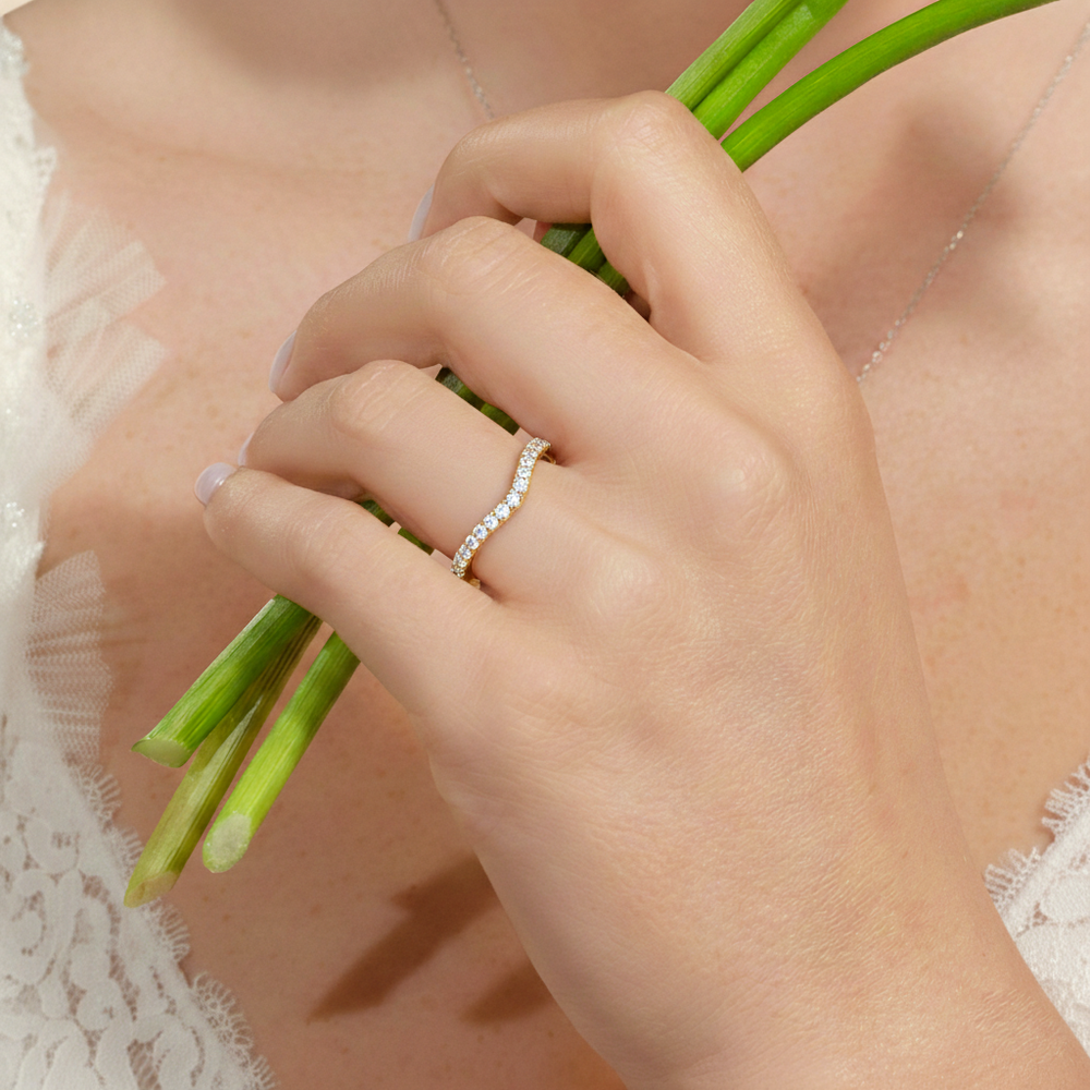 Model Wearing The Surrey Diamond Wedding Band view