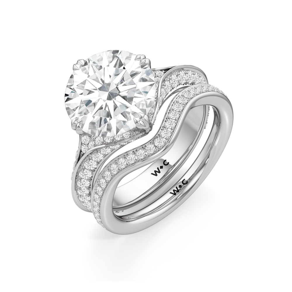 The Carlyle Diamond Wedding Band with Platinum Cut Diamond in 14KT Platinum view 3
