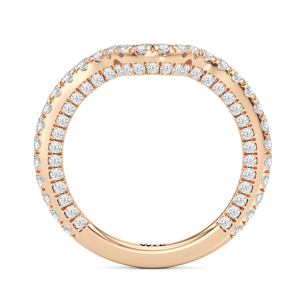 The Chrysler Baguette Three Stone Diamond Wedding Band with 18KT Rose Gold Cut Diamond in 14KT Rose Gold view 3
