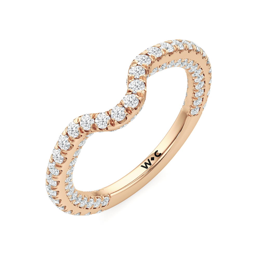 The Chrysler Baguette Three Stone Diamond Wedding Band with 18KT Rose Gold Cut Diamond in 14KT Rose Gold view 4
