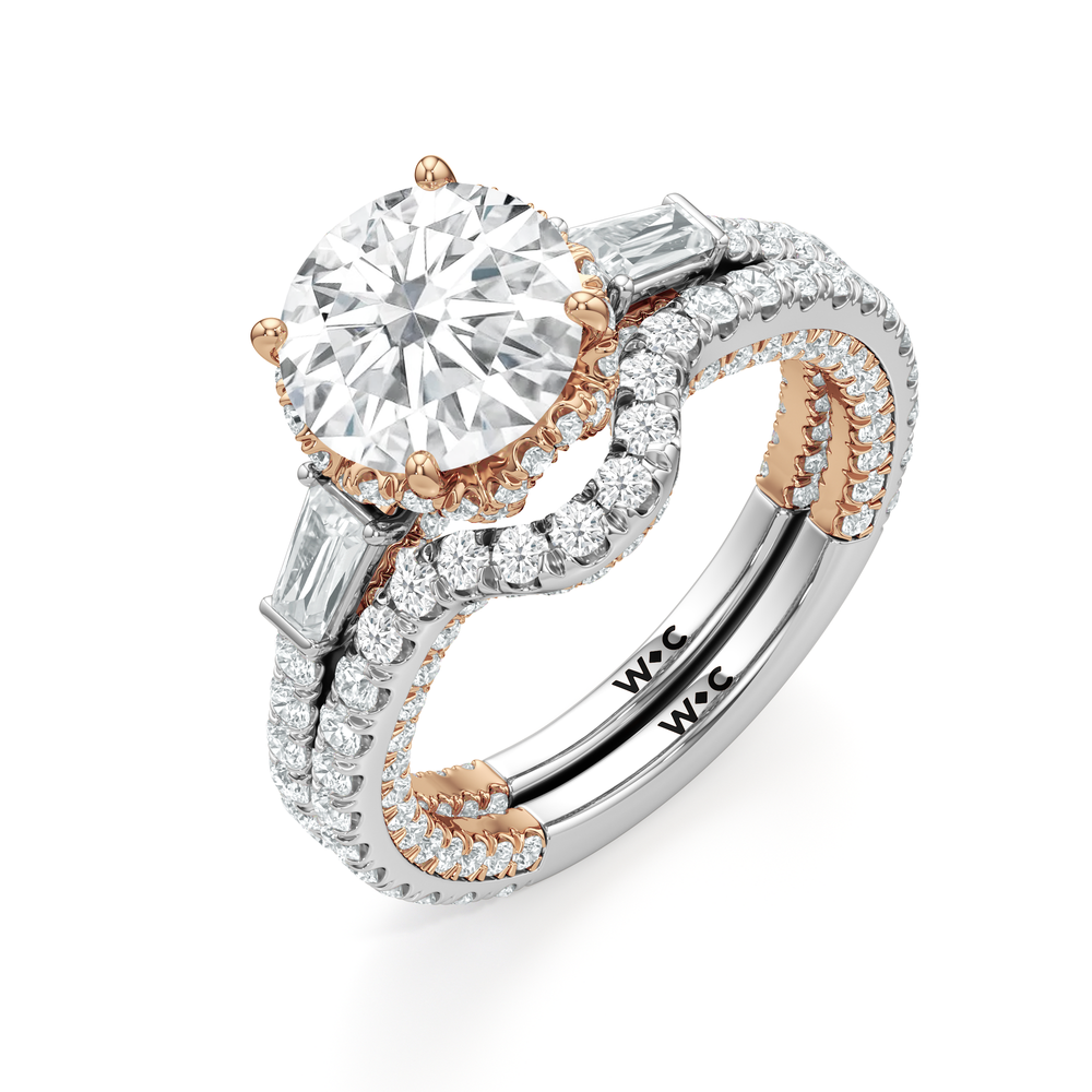 Oval Cut The Chrysler Baguette Three Stone Ring with Lab Grown Diamond in 14KT White & Rose Gold view 5
