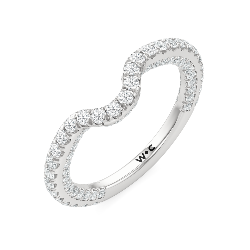 The Chrysler Baguette Three Stone Diamond Wedding Band with Platinum Cut Diamond in 14KT Platinum view 4
