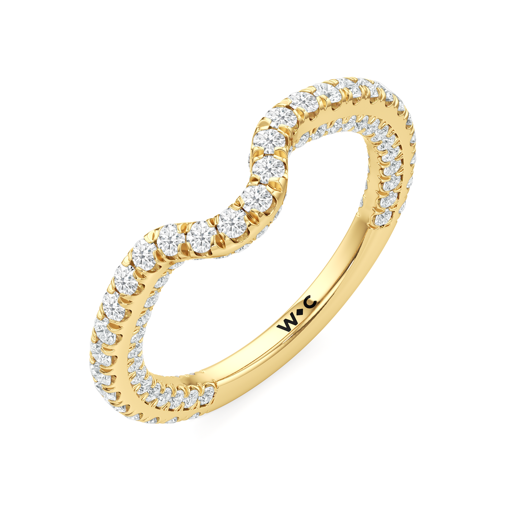 The Chrysler Baguette Three Stone Diamond Wedding Band with 18KT Yellow Gold Cut Diamond in 14KT Yellow Gold view 4
