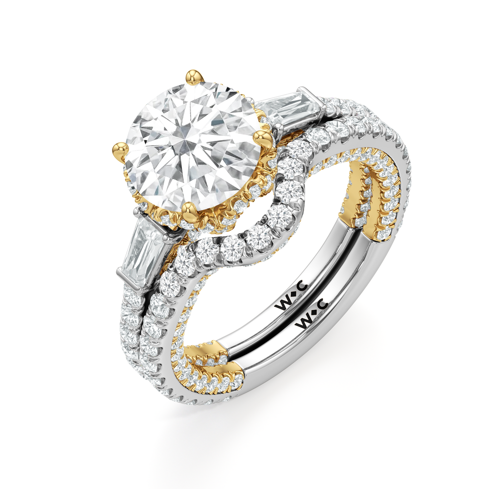 The Chrysler Baguette Three Stone Diamond Wedding Band with 18KT White & Yellow Gold Cut Diamond in 14KT White & Yellow Gold view 5
