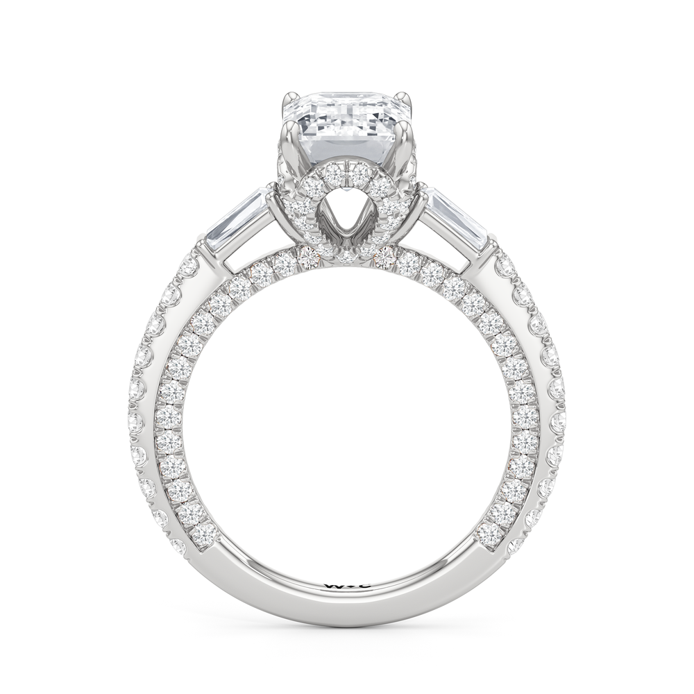 The Chrysler Baguette Three Stone Ring with Emerald Cut Diamond in 14KT Platinum view 3
