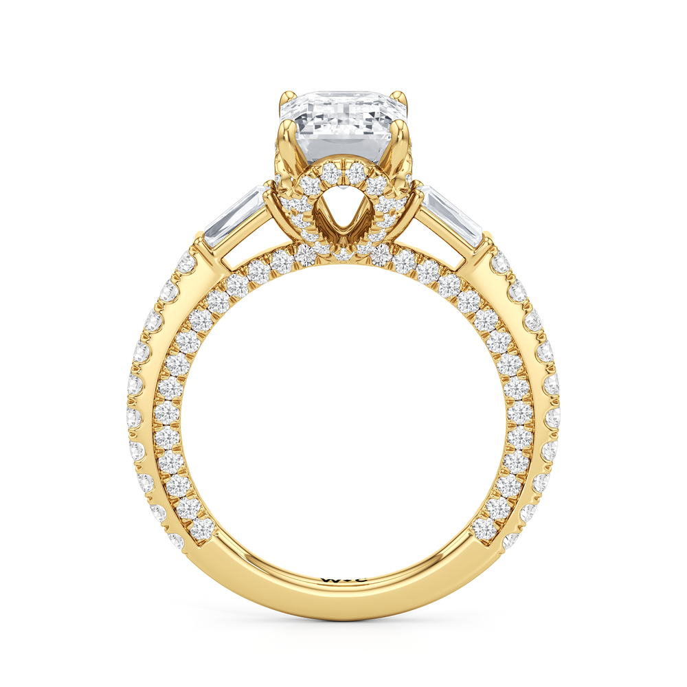 The Chrysler Baguette Three Stone Ring with Emerald Cut Diamond in 14KT Yellow Gold view 3
