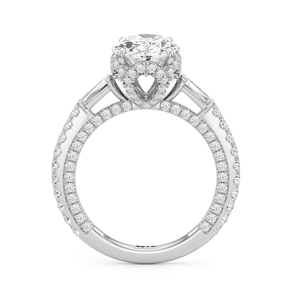 The Chrysler Baguette Three Stone Ring with Oval Cut Diamond in 14KT Platinum view 3
