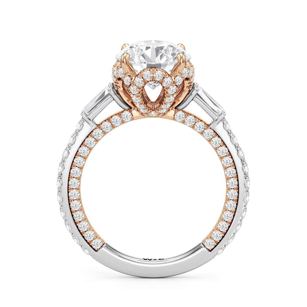 The Chrysler Baguette Three Stone Ring with Round Cut Diamond in 14KT White & Rose Gold view 3
