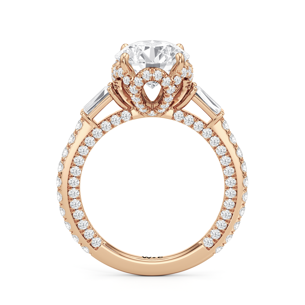 The Chrysler Baguette Three Stone Ring with Round Cut Diamond in 14KT Rose Gold view 3
