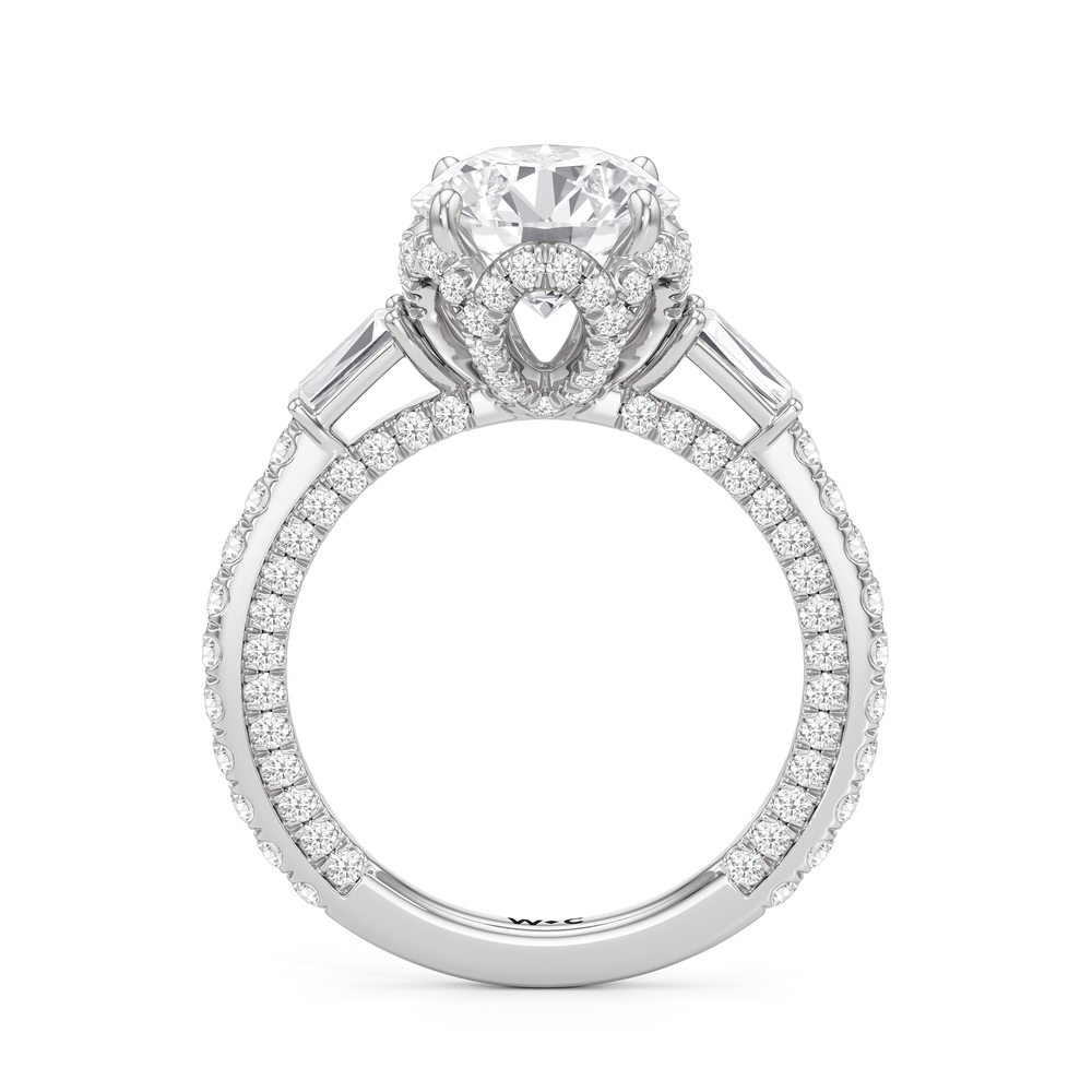 The Chrysler Baguette Three Stone Ring with Round Cut Diamond in 14KT Platinum view 3
