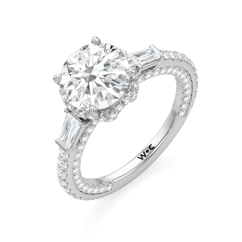The Chrysler Baguette Three Stone Ring with Round Cut Diamond in 14KT Platinum view 4
