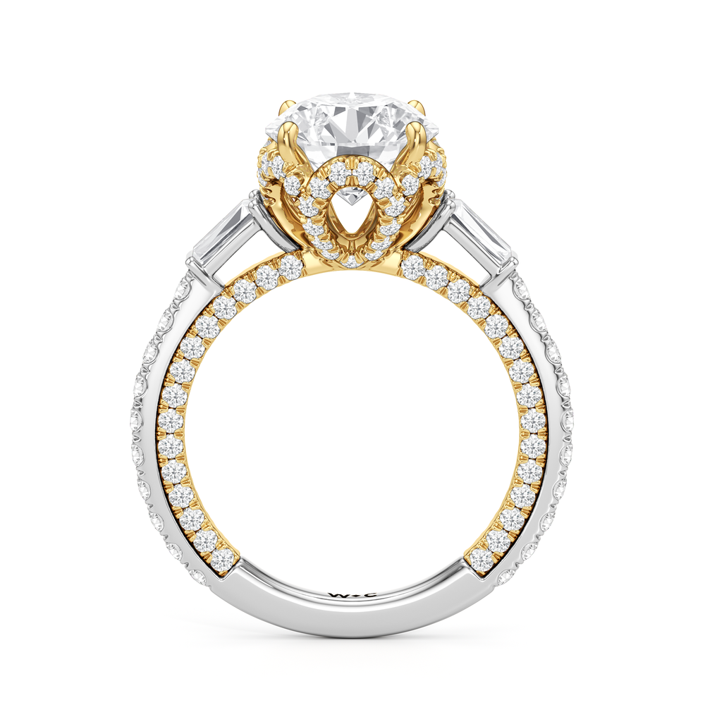 The Chrysler Baguette Three Stone Ring with Round Cut Diamond in 14KT White & Yellow Gold view 3
