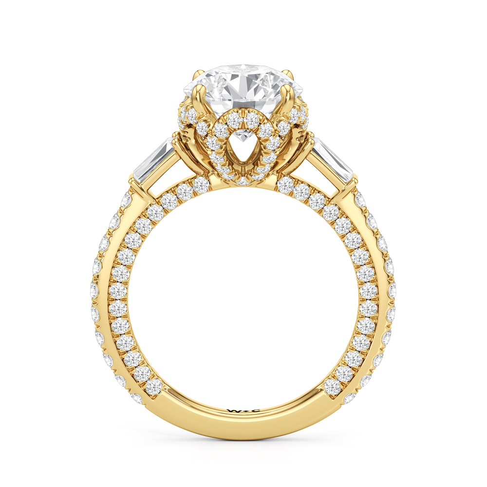 The Chrysler Baguette Three Stone Ring with Round Cut Diamond in 14KT Yellow Gold view 3
