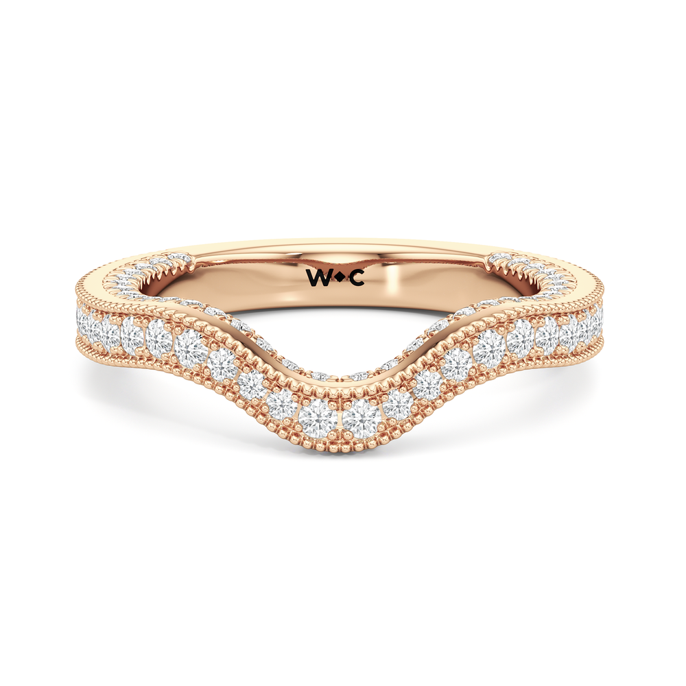 The Chrysler Pear Three Stone Diamond Wedding Band with 18KT Rose Gold Cut Diamond in 14KT Rose Gold view 2
