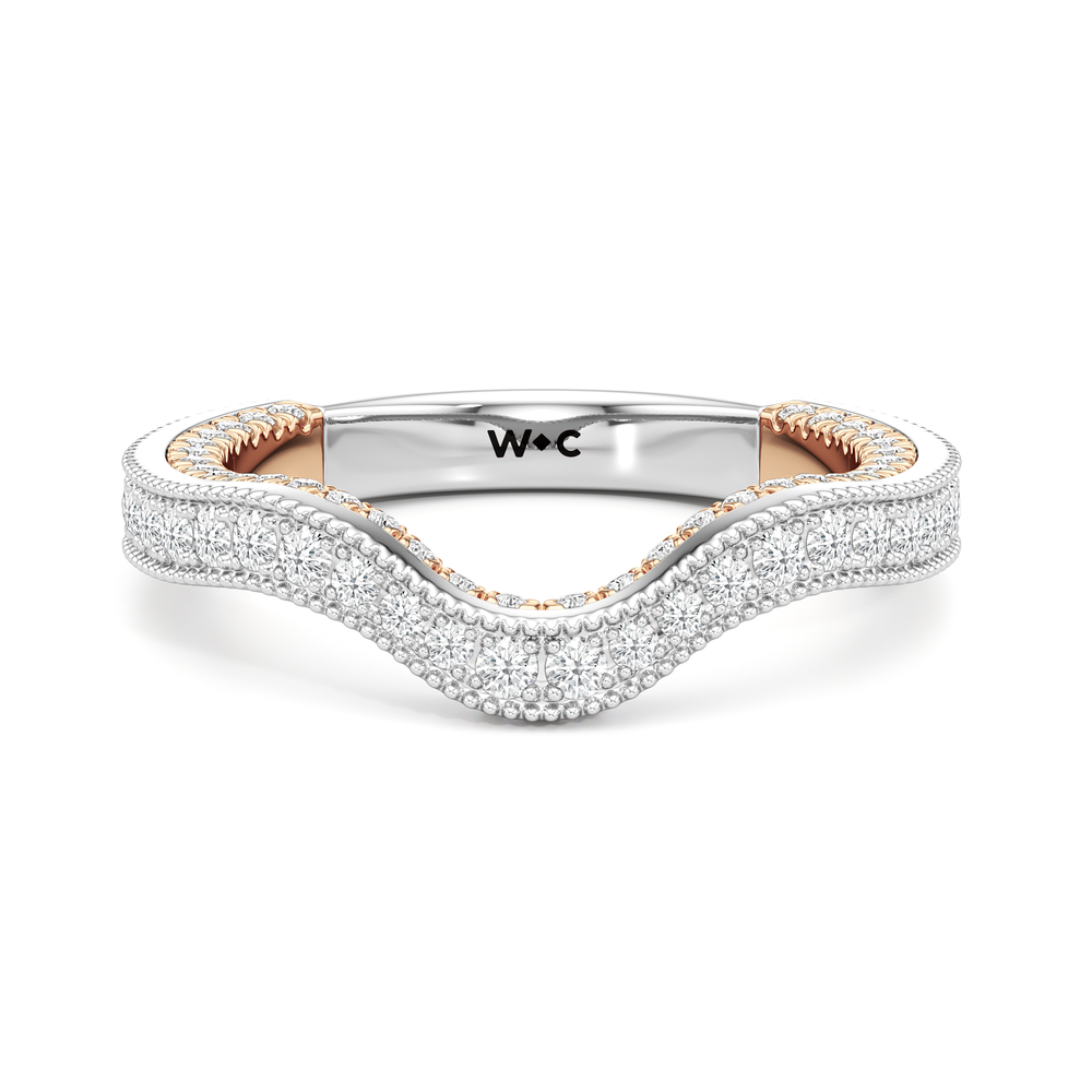 The Chrysler Pear Three Stone Diamond Wedding Band with 18KT White & Rose Gold Cut Diamond in 14KT White & Rose Gold view 2

