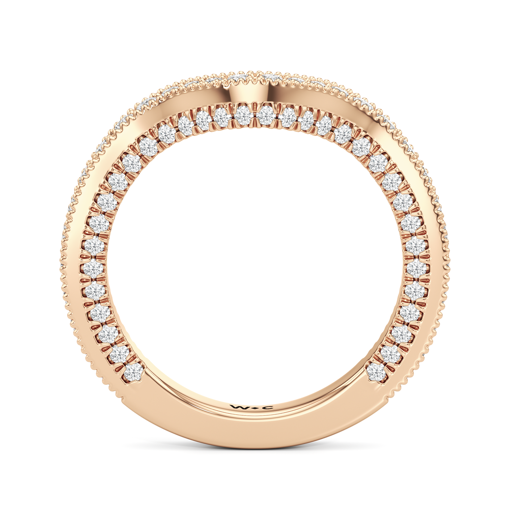 The Chrysler Pear Three Stone Diamond Wedding Band with 18KT Rose Gold Cut Diamond in 14KT Rose Gold view 3
