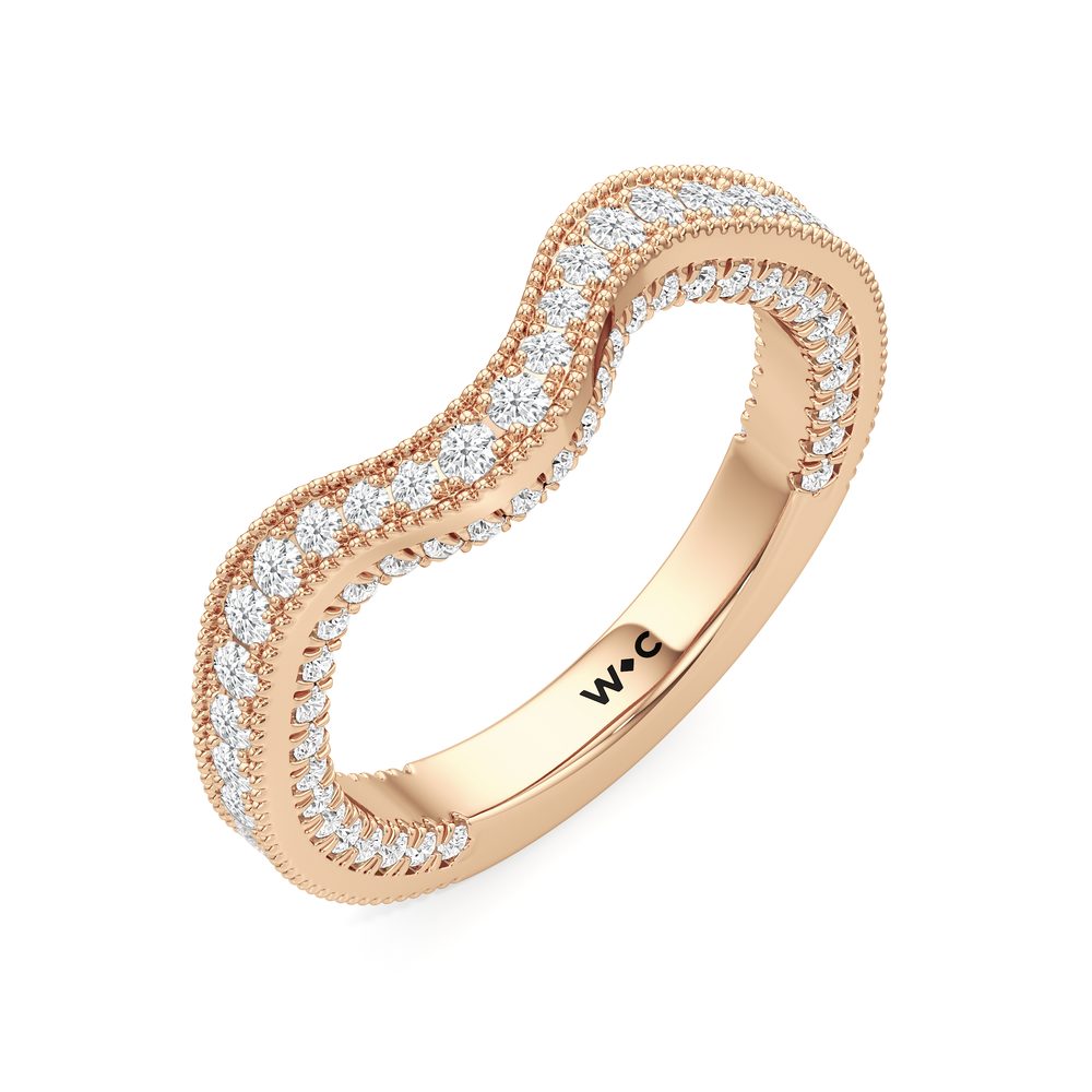 The Chrysler Pear Three Stone Diamond Wedding Band with 18KT Rose Gold Cut Diamond in 14KT Rose Gold view 4
