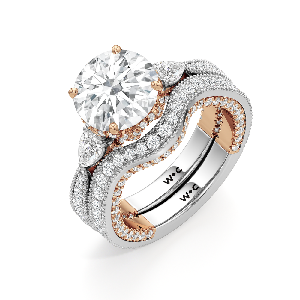Emerald Cut The Chrysler Pear Three Stone Ring with Lab Grown Diamond in 14KT White & Rose Gold view 5
