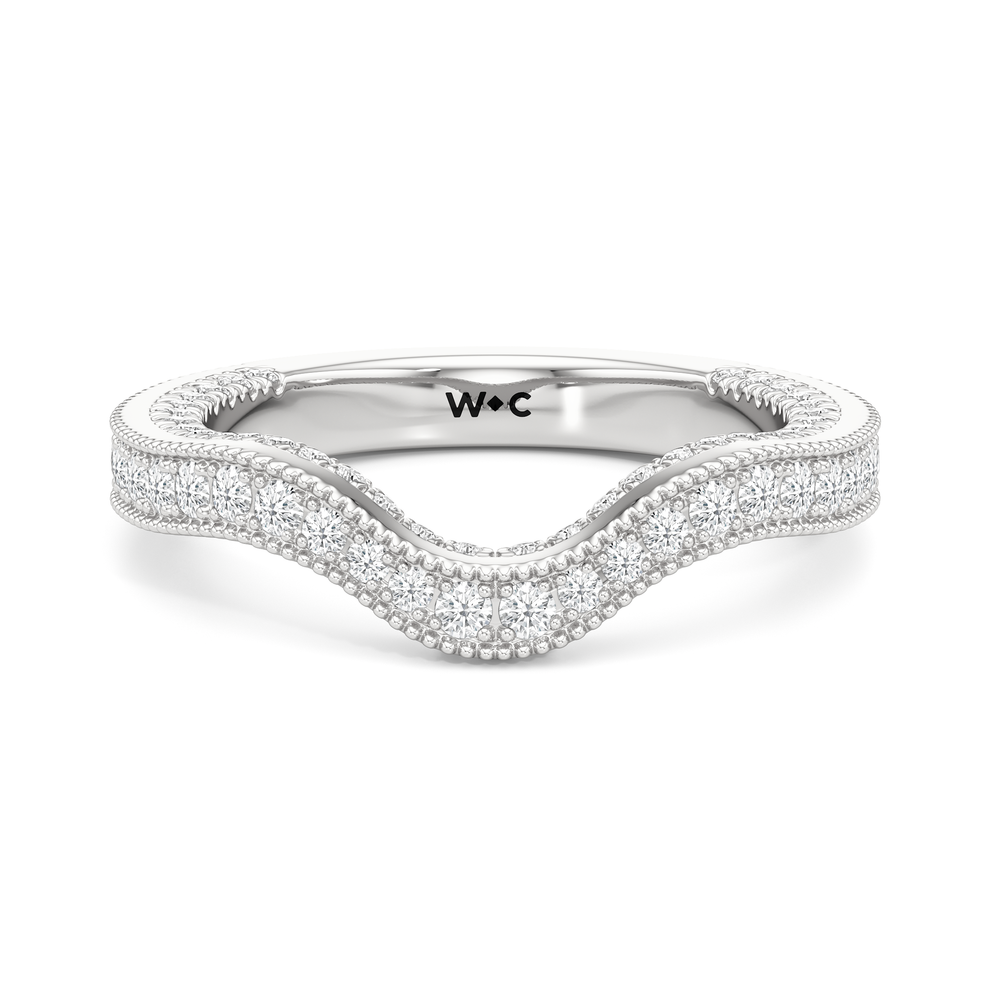 The Chrysler Pear Three Stone Diamond Wedding Band with Platinum Cut Diamond in 14KT Platinum view 2
