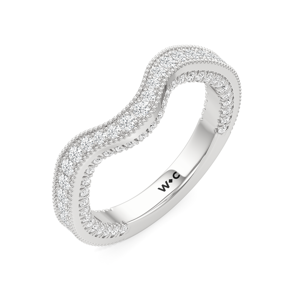 The Chrysler Pear Three Stone Diamond Wedding Band with Platinum Cut Diamond in 14KT Platinum view 4
