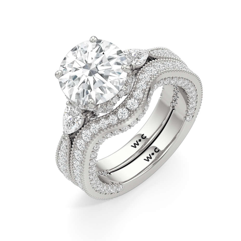 Round Cut The Chrysler Pear Three Stone Ring with Lab Grown Diamond in 14KT Platinum view 5
