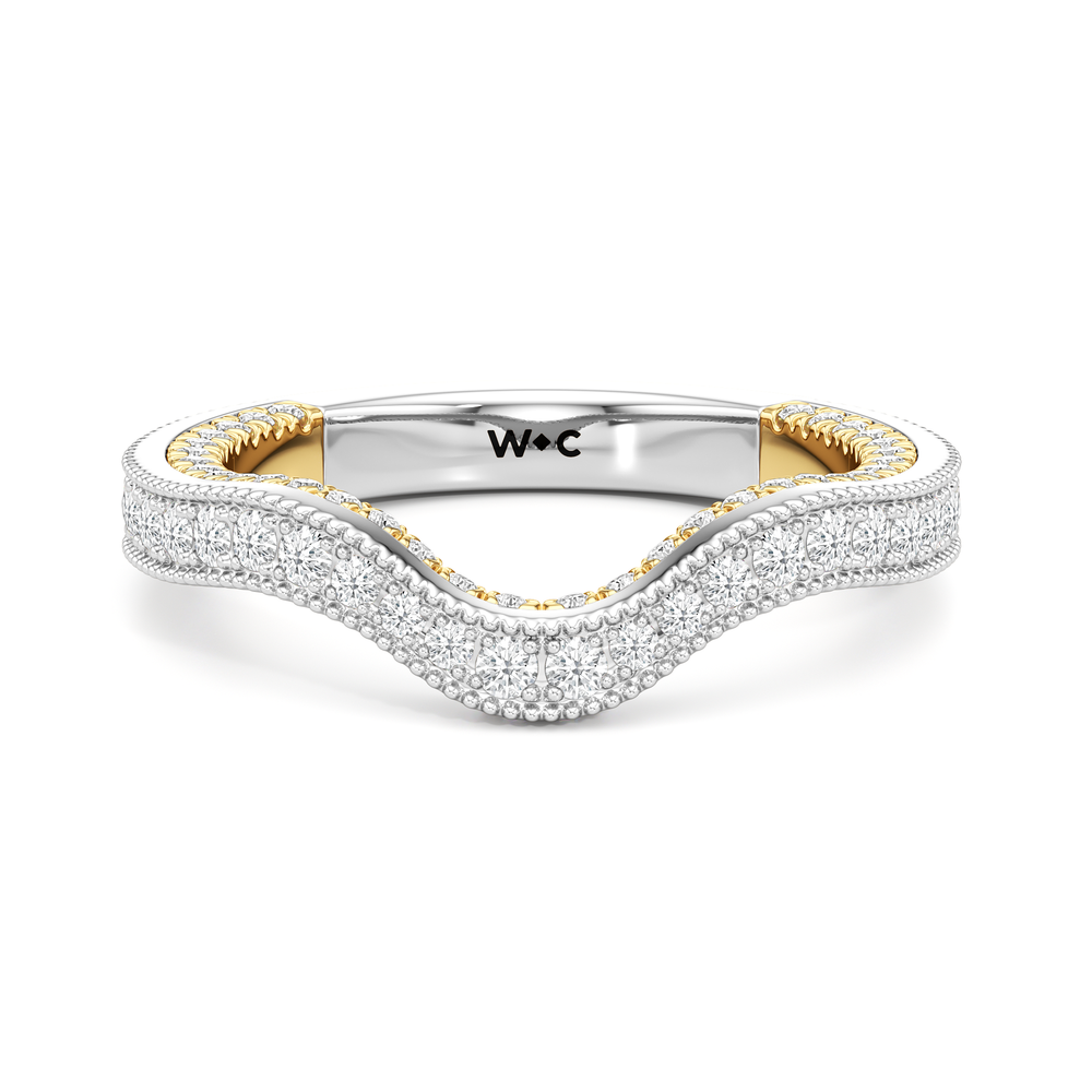 The Chrysler Pear Three Stone Diamond Wedding Band with 18KT White & Yellow Gold Cut Diamond in 14KT White & Yellow Gold view 2
