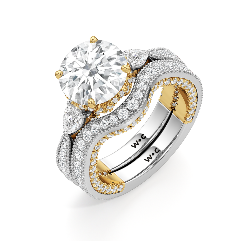Oval Cut The Chrysler Pear Three Stone Ring with Lab Grown Diamond in 14KT White & Yellow Gold view 5
