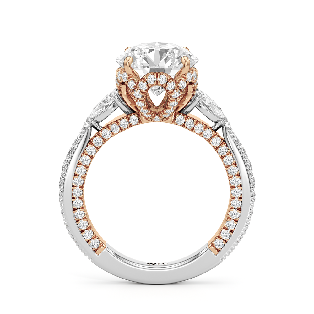 Round Cut The Chrysler Pear Three Stone Ring with Lab Grown Diamond in 14KT White & Rose Gold view 3
