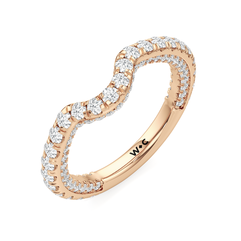 The Chrysler Pavé Diamond Wedding Band with 18KT Rose Gold Cut Diamond in 14KT Rose Gold view 4

