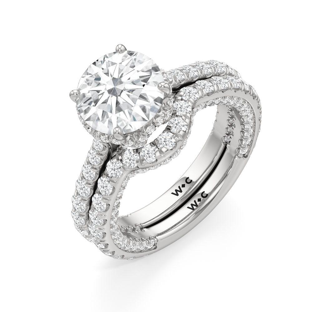 The Chrysler Pavé Diamond Wedding Band with Platinum Cut Diamond in 14KT Platinum view 5
