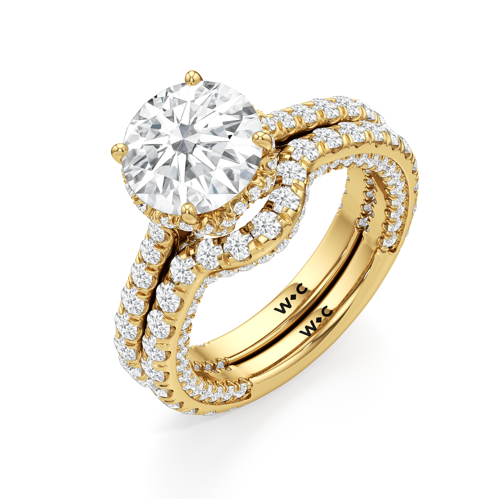 The Chrysler Pavé Diamond Wedding Band with 18KT Yellow Gold Cut Diamond in 14KT Yellow Gold view 5
