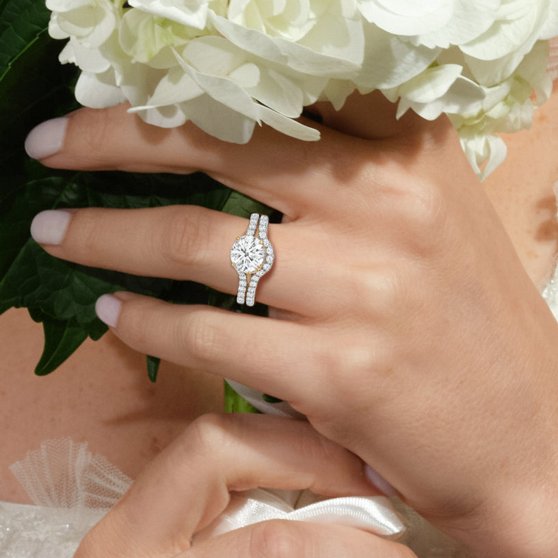 Model Wearing The Chrysler Pavé Diamond Wedding Band view