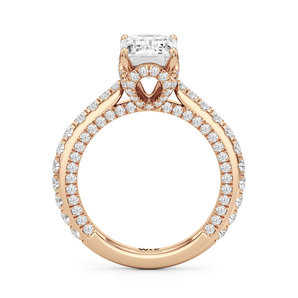 The Chrysler Pavé Ring with Emerald Cut Diamond in 14KT Rose Gold view 2
