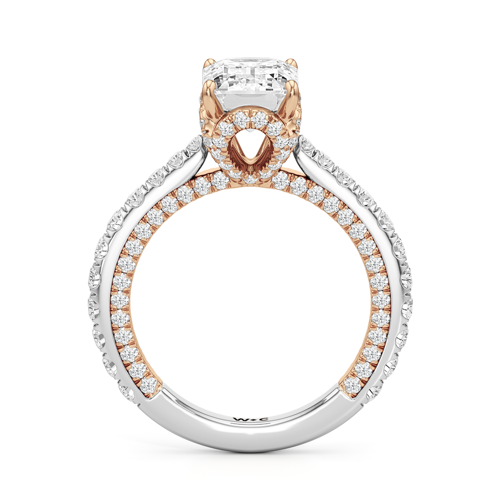 The Chrysler Pavé Ring with Emerald Cut Diamond in 14KT White & Rose Gold view 2
