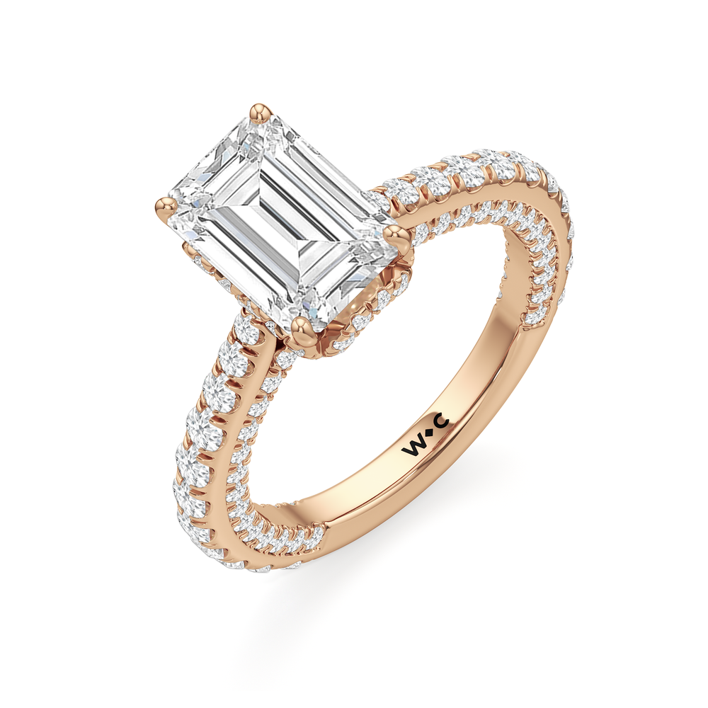 The Chrysler Pavé Ring with Emerald Cut Diamond in 14KT Rose Gold view 3
