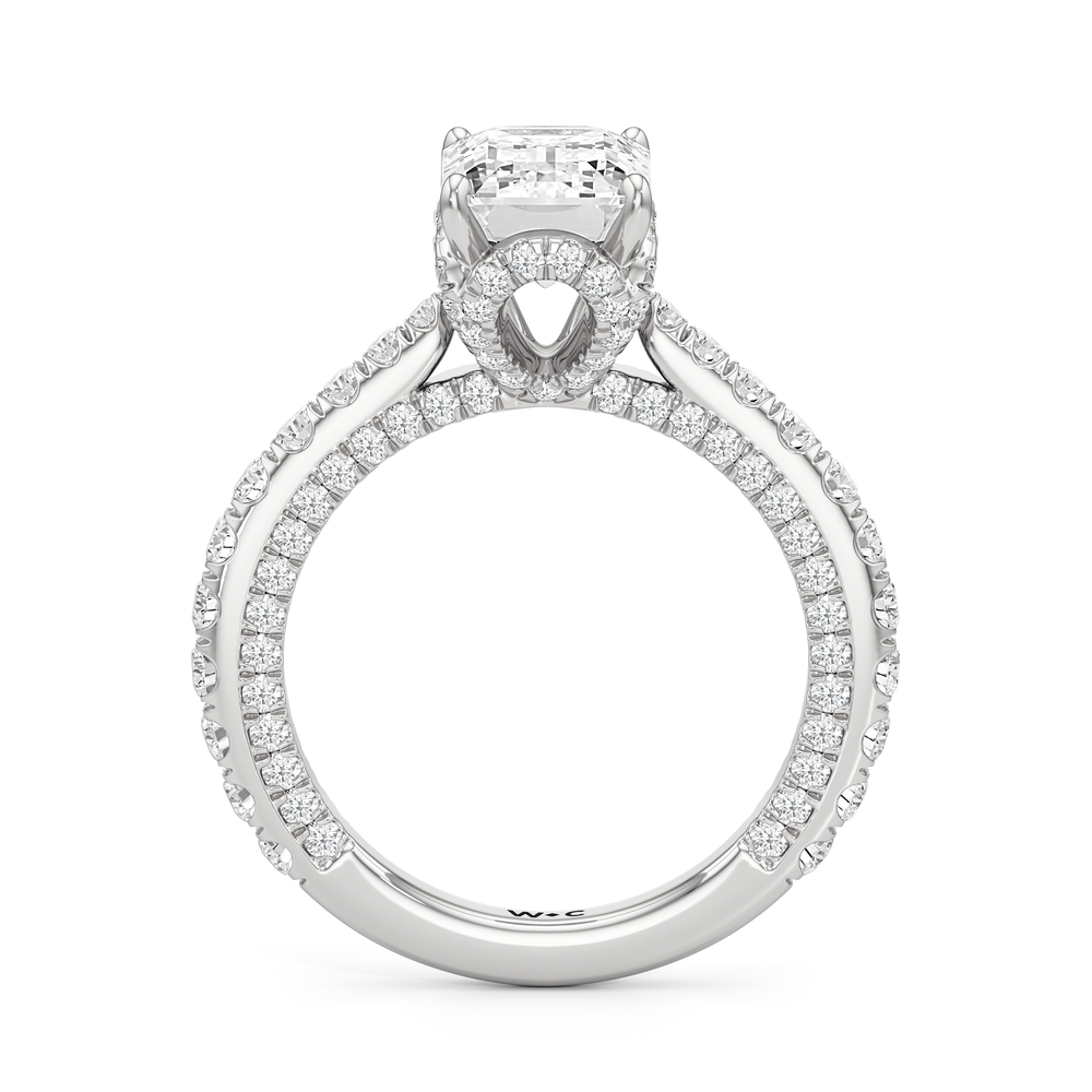 The Chrysler Pavé Ring with Emerald Cut Diamond in 14KT Platinum view 2
