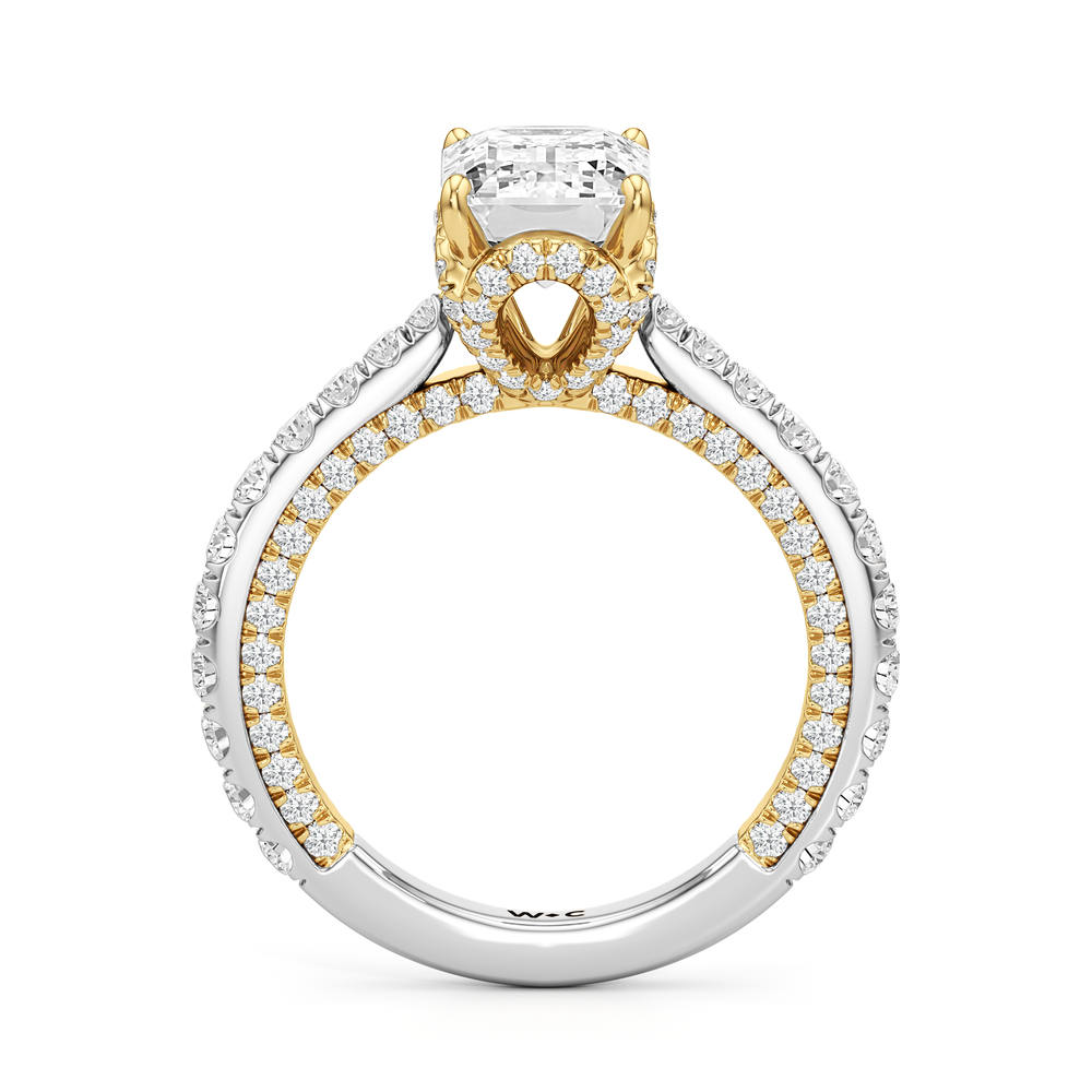 The Chrysler Pavé Ring with Emerald Cut Diamond in 14KT White & Yellow Gold view 2
