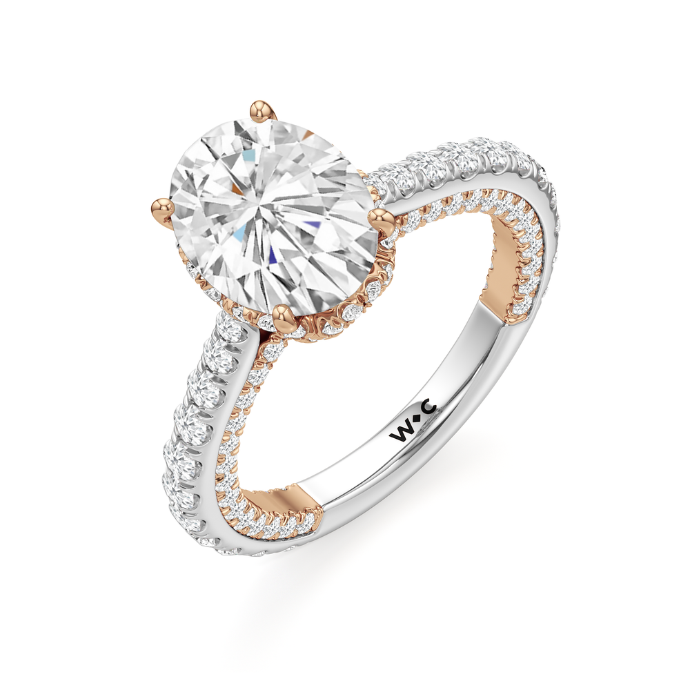 The Chrysler Pavé Ring with Oval Cut Diamond in 14KT White & Rose Gold view 3

