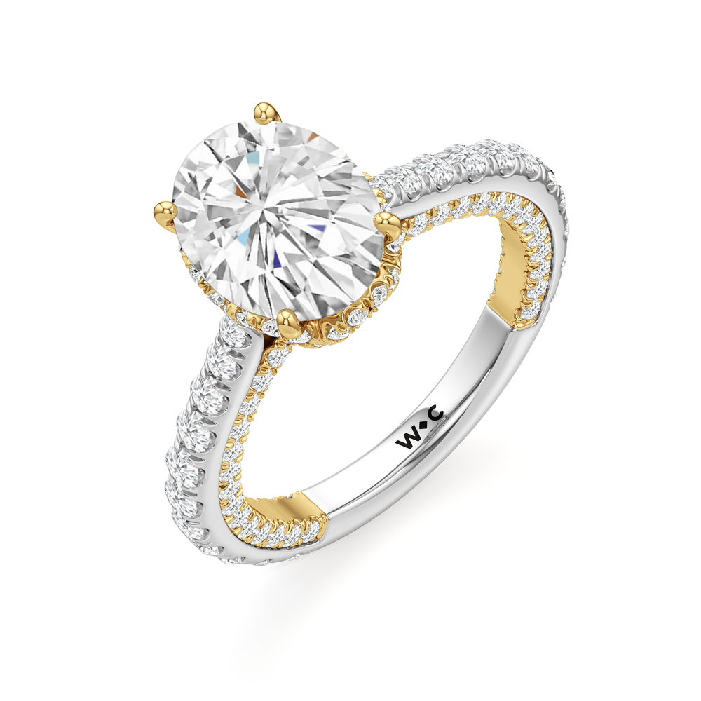 The Chrysler Pavé Ring with Oval Cut Diamond in 14KT White & Yellow Gold view 3
