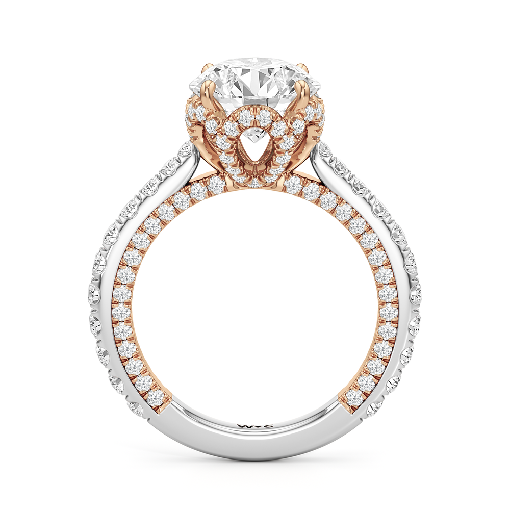 The Chrysler Pavé Ring with Round Cut Diamond in 14KT White & Rose Gold view 2
