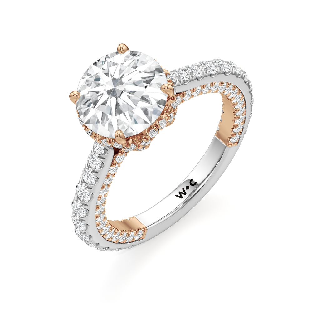 The Chrysler Pavé Ring with Round Cut Diamond in 14KT White & Rose Gold view 3

