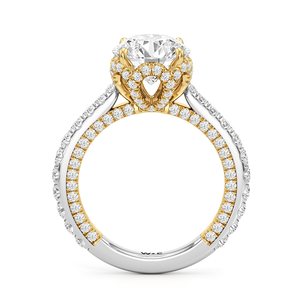 The Chrysler Pavé Ring with Round Cut Diamond in 14KT White & Yellow Gold view 2

