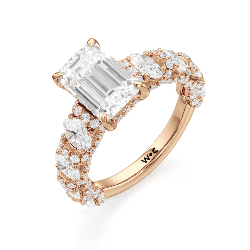 The Fulton Oval Ring with Emerald Cut Diamond in 14KT Rose Gold view 3
