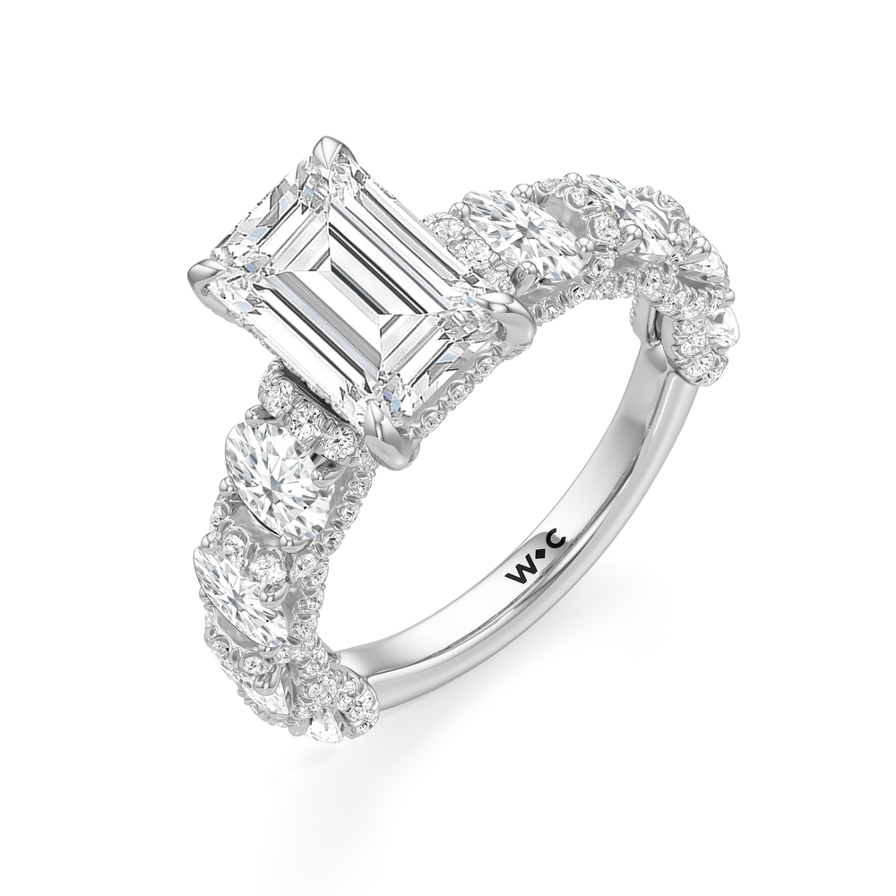 The Fulton Oval Ring with Emerald Cut Diamond in 14KT Platinum view 3
