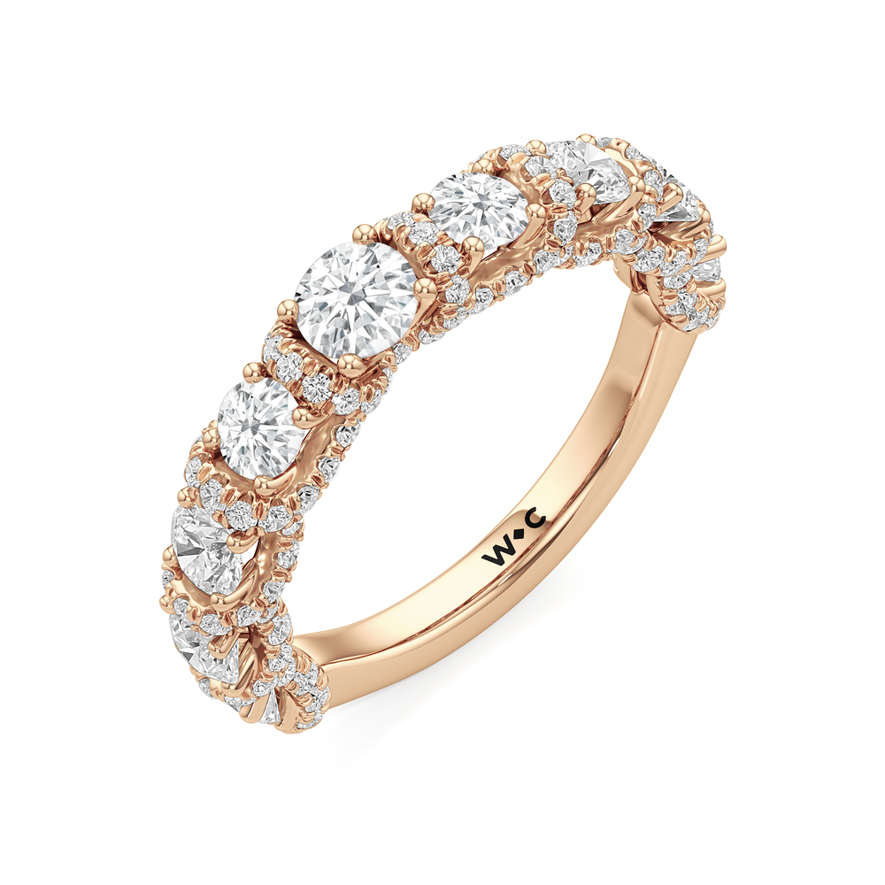 The Fulton Three Stone Half Moon Diamond Wedding Band with 18KT Rose Gold Cut Diamond in 14KT Rose Gold view 4
