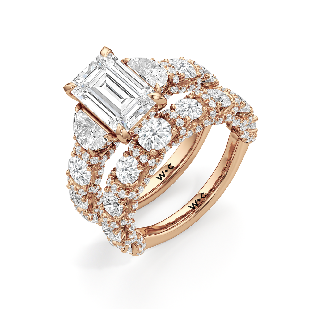 The Fulton Three Stone Half Moon Ring with Round Cut Diamond in 14KT Rose Gold view 5
