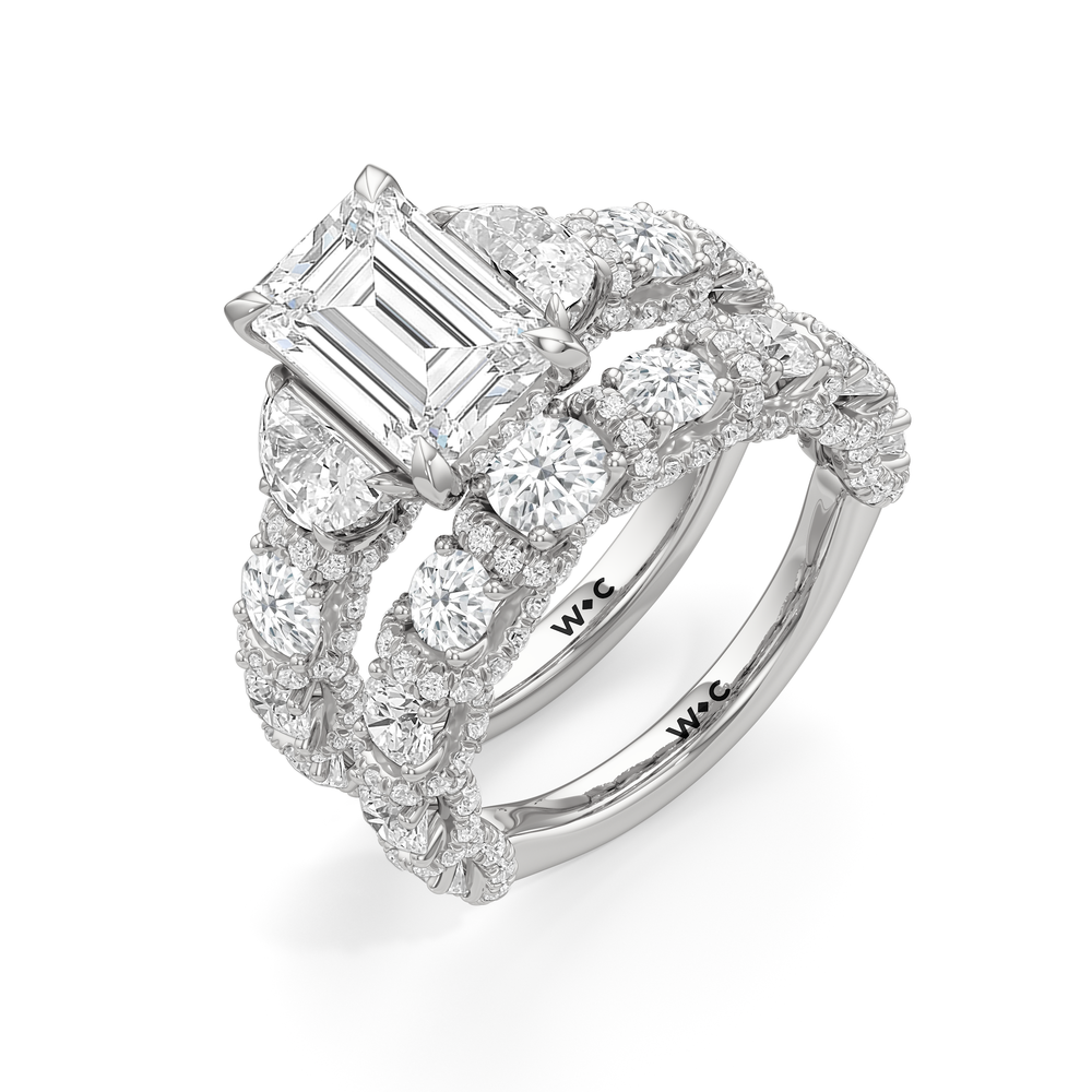 The Fulton Three Stone Half Moon Diamond Wedding Band with Platinum Cut Diamond in 14KT Platinum view 5
