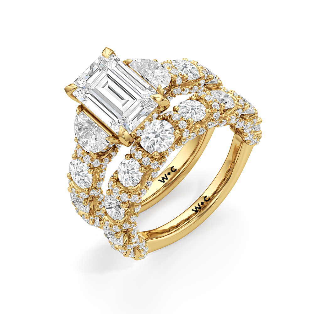 The Fulton Three Stone Half Moon Ring with Round Cut Diamond in 14KT Yellow Gold view 5
