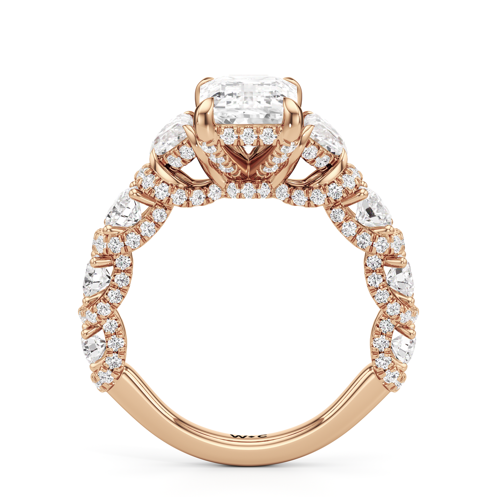The Fulton Three Stone Half Moon Ring with Emerald Cut Diamond in 14KT Rose Gold view 2
