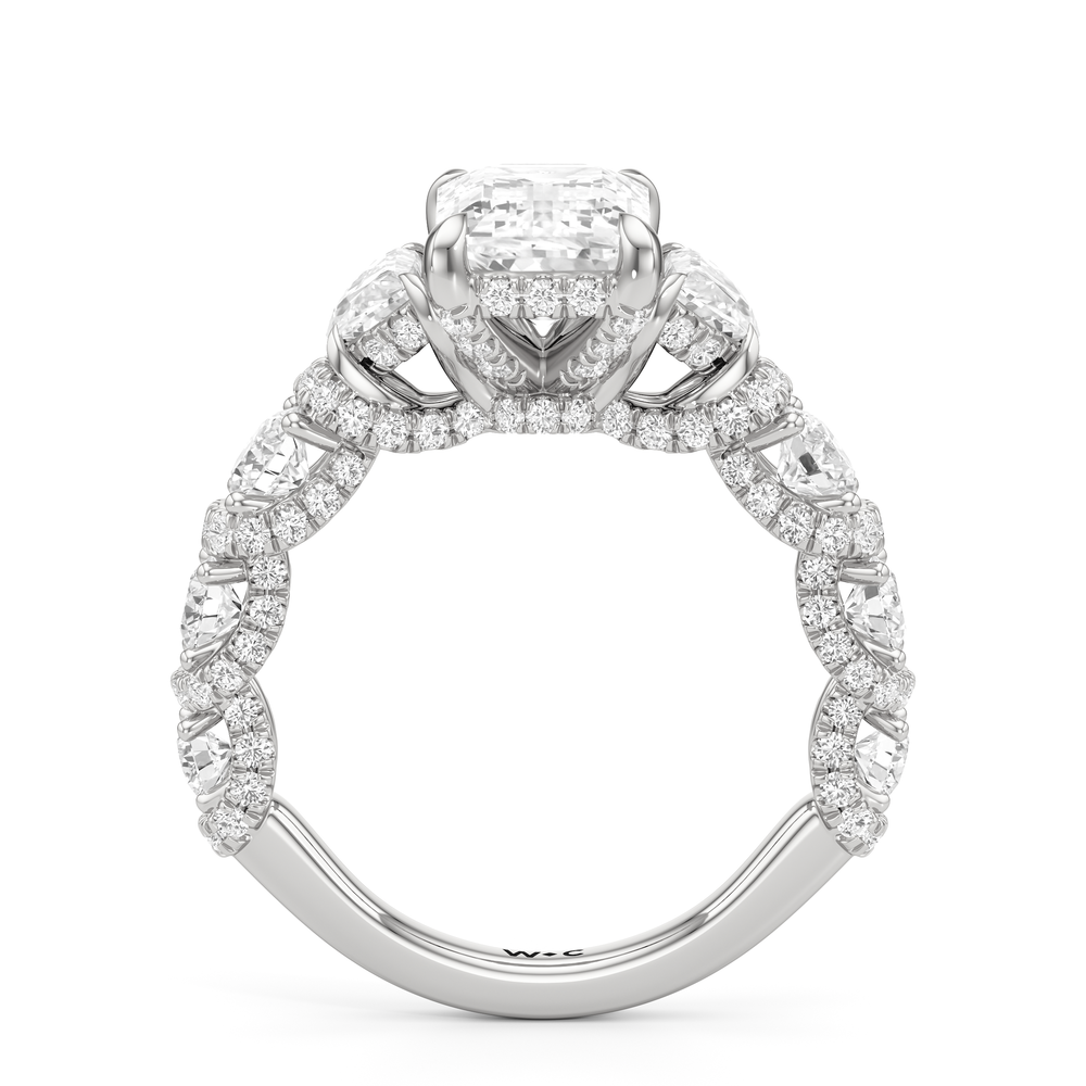 The Fulton Three Stone Half Moon Ring with Emerald Cut Diamond in 14KT Platinum view 2
